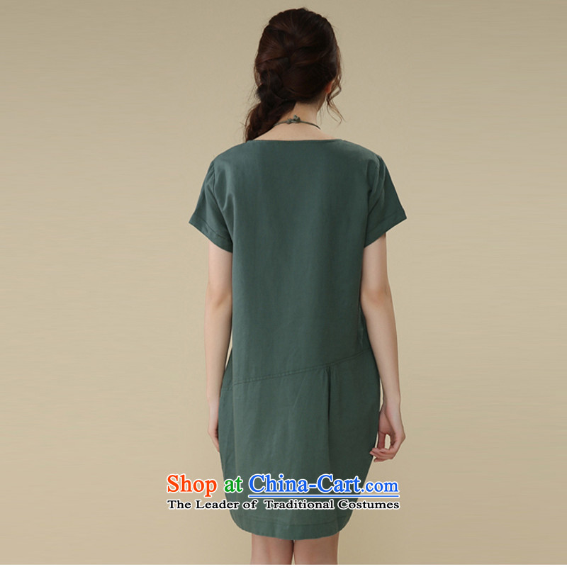 El-ju Yee Nga summer new thick sister video thin, to intensify the Korean version of the large short-sleeved blouses and cotton linen dresses RS26160 GREEN M el-ju Yee Nga shopping on the Internet has been pressed.