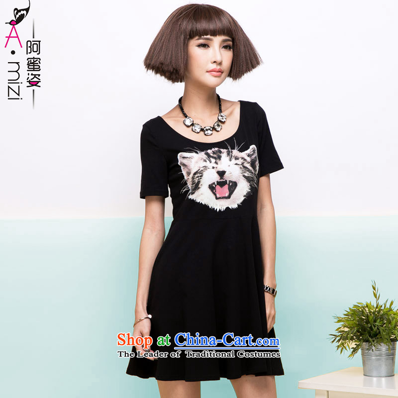 Amista Asagaya Gigi Lai summer large MM thick female cats Mimi stamp round-neck collar short-sleeved black graphics thin cotton dress female Discontinuations/Creations 87 black XXL, AMISTA ASAGAYA Gigi Lai , , , shopping on the Internet