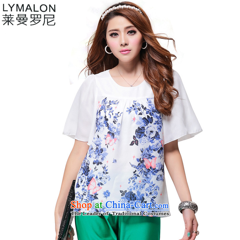 The lymalon lehmann thick, Hin thin Summer 2015 new product version of large Korean women's code stylish short-sleeved shirt loose chiffon T-shirt white?3XL 1645