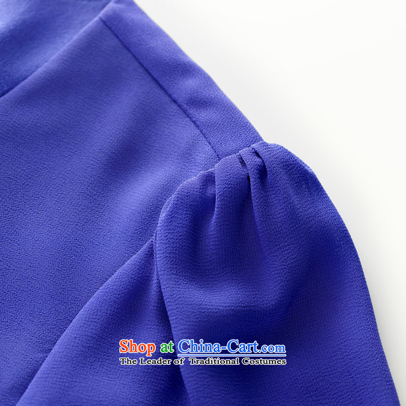 The former Yugoslavia Migdal Code women 2015 Summer new stylish Korean mm thick color plane collision chiffon short-sleeved dresses 41396 blue XL, Yugoslavia Mak , , , shopping on the Internet