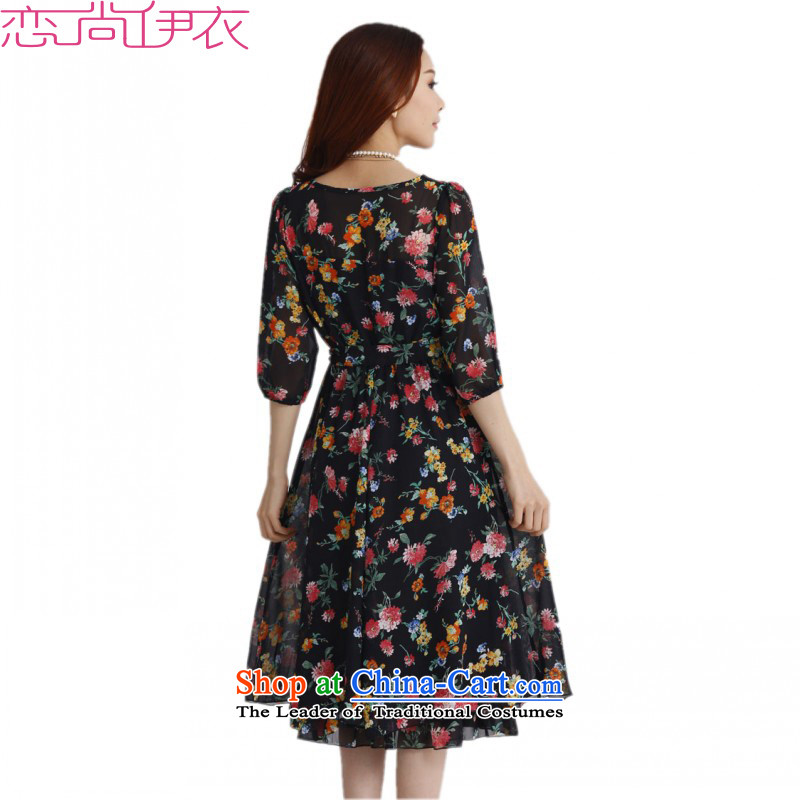 C.o.d. plus hypertrophy code dresses 2015 summer in New elegant floral cuff large chiffon skirt video thin OL temperament. long skirt thick blue XL approximately 130-145 m, land is of Yi , , , shopping on the Internet