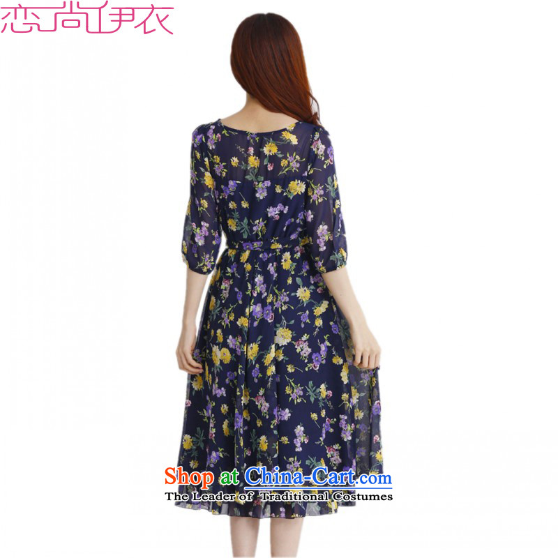 C.o.d. plus hypertrophy code dresses 2015 summer in New elegant floral cuff large chiffon skirt video thin OL temperament. long skirt thick blue XL approximately 130-145 m, land is of Yi , , , shopping on the Internet