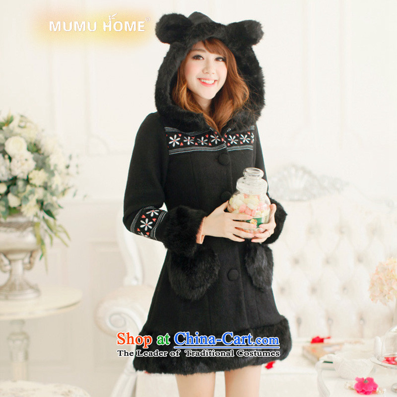The Korean version of the new Lovely wool a wool coat upscale long small in sweet incense wind jacket? autumn and winter gross female black embroidered?S