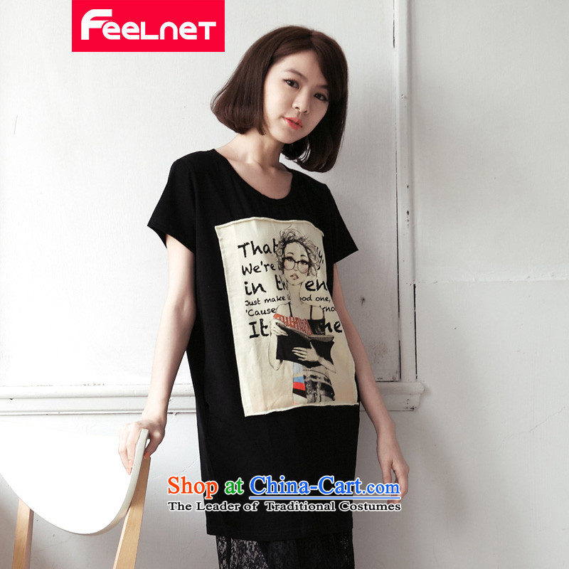 The new summer feelnet2015 Korea thick large mm female long version of the Sau San girls large short-sleeved letter t-shirt 2175& large gray code 3XL,FEELNET,,, shopping on the Internet