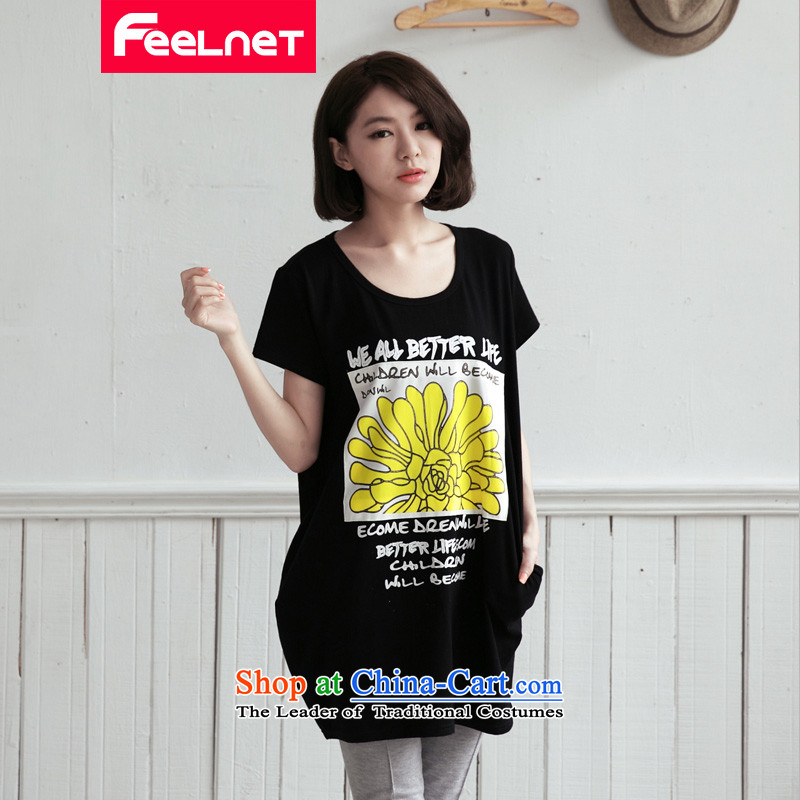 Korea 2015 XL feelnet female thick mm summer graphics, large letters and slender short-sleeved T-shirt 2176& large green larger 3XL,FEELNET,,, shopping on the Internet