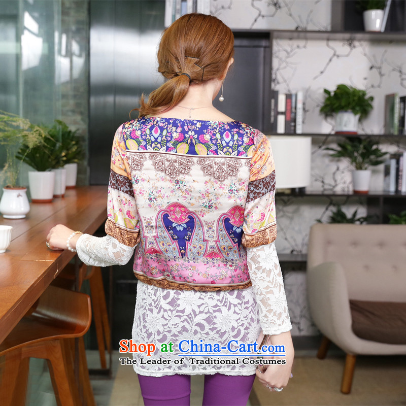 The lymalon2015 lehmann autumn new Korean version of large numbers of ethnic women stamp lace stitching long-sleeved T-shirt shirt 1657 XXXXL, suit Lehmann Ronnie (LYMALON) , , , shopping on the Internet