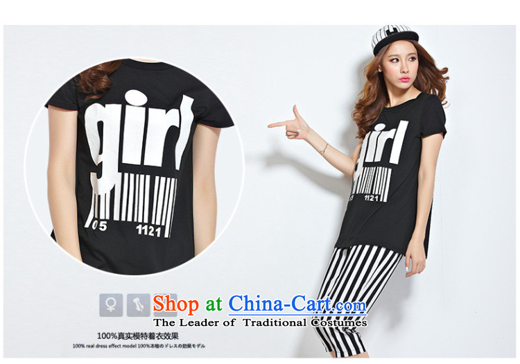 Morning to 2015 mm thick summer new Korean video thin to Sau San xl stamp kit knocked color letter T-shirt + streaks stamp casual pants 5XL( black kit for 180-200 catty) Picture, prices, brand platters! The elections are supplied in the national character of distribution, so action, buy now enjoy more preferential! As soon as possible.