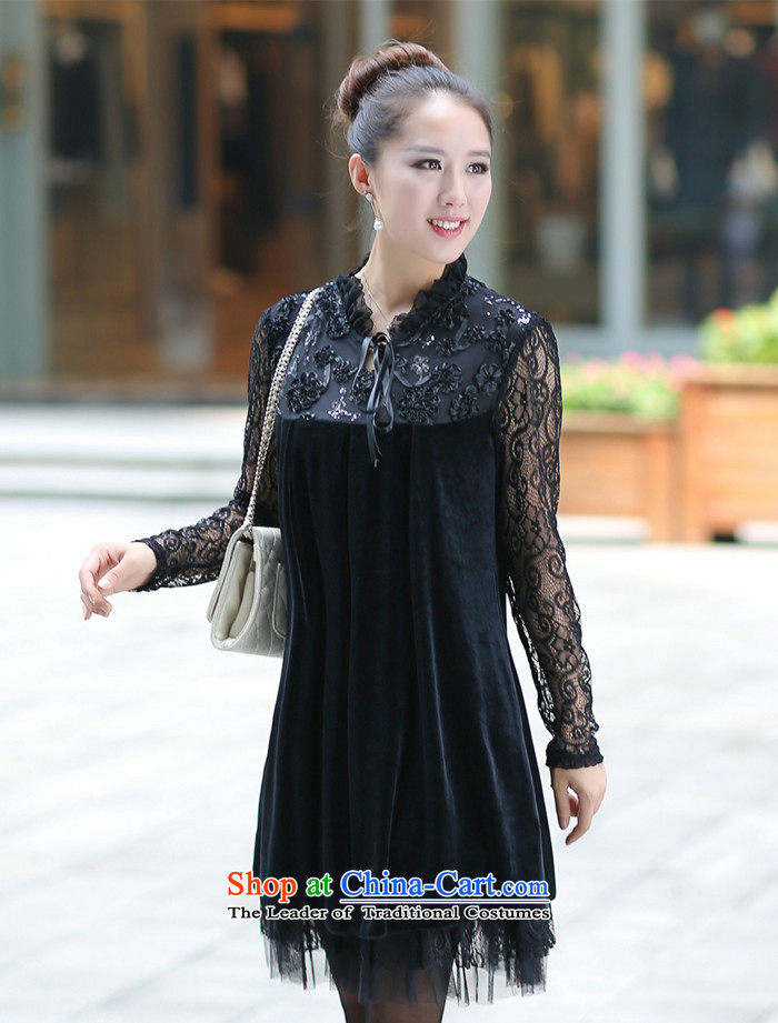 During the spring and autumn large female new MM thick gold velour lace stitching long-sleeved dresses BOURDEAUX XL Photo, prices, brand platters! The elections are supplied in the national character of distribution, so action, buy now enjoy more preferential! As soon as possible.