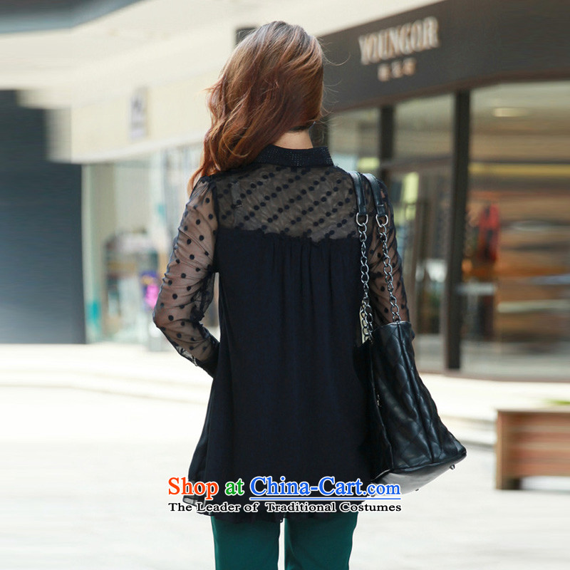 The new Korean version of the spring and autumn xl female chiffon stitching long-sleeved T-shirt lapel video thin black T-shirt shirt, forming the XL, yet (BIAOSHANG biao) , , , shopping on the Internet