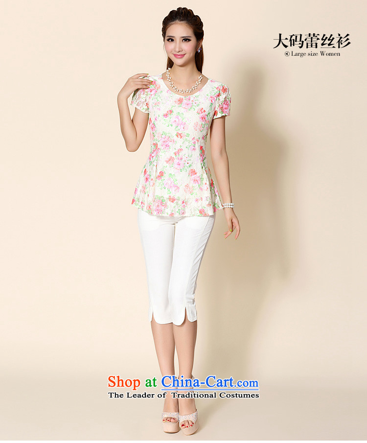 As provided for 2014 XL female thick MM summer new lace shirt thick sister thin large graphics short-sleeved T-shirt flower No. 2150 5XL apricot color pictures, prices, brand platters! The elections are supplied in the national character of distribution, so action, buy now enjoy more preferential! As soon as possible.