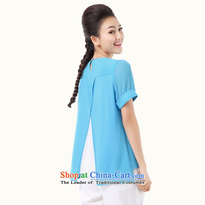 The former Yugoslavia Migdal Code women 2015 Summer new stylish Korean mm thick stitching T-shirt with round collar Sau San Xia 4953 Blue L, women in the former Yugoslavia Mak , , , shopping on the Internet
