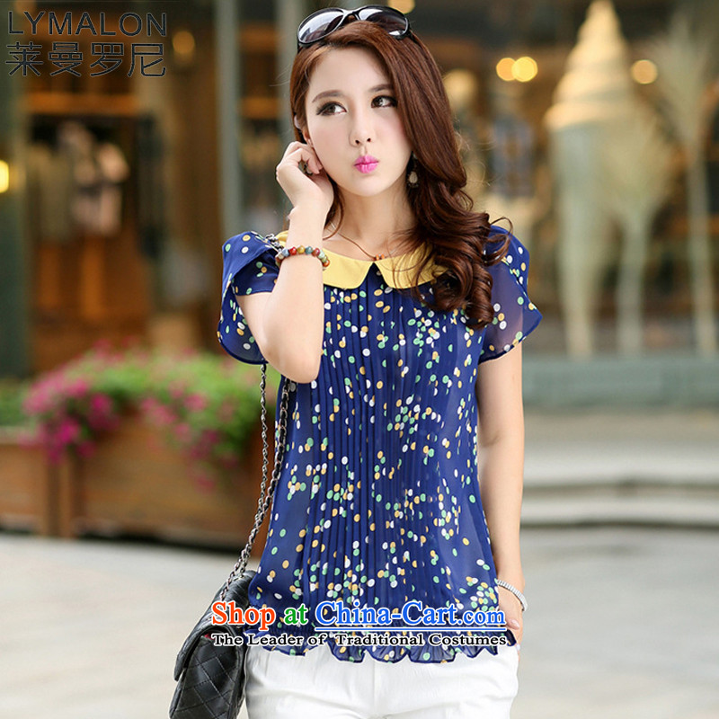 The lymalon2015 lehmann new summer stylish Korean version of large numbers of women who are graphics thin short-sleeved T-shirt chiffon stamp suit XXXL RMB34.53