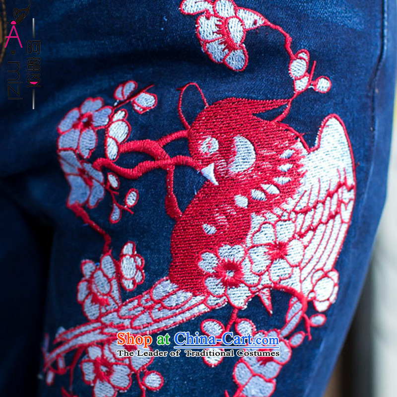 Amista Asagaya Gigi Lai Fat mm larger women's summer ethnic tension Sau San thin flower embroidery, 7 female dark blue jeans 8751 XL, AMISTA ASAGAYA Gigi Lai , , , shopping on the Internet