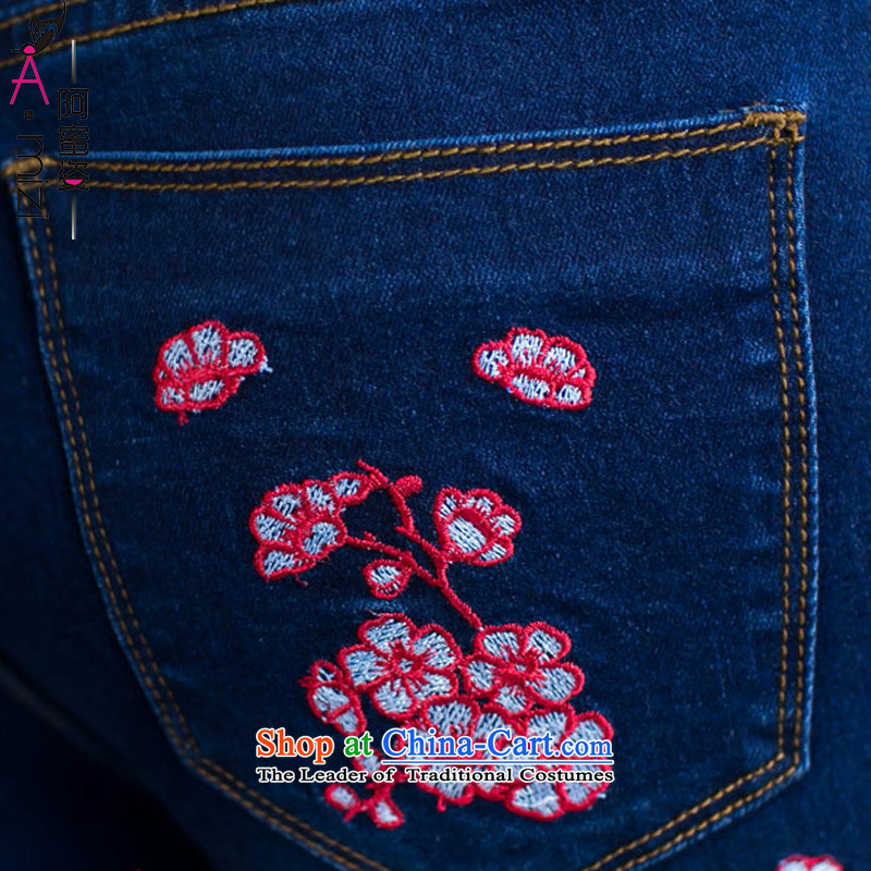 Amista Asagaya Gigi Lai Fat mm larger women's summer ethnic tension Sau San thin flower embroidery, 7 female dark blue jeans 8751 XL, AMISTA ASAGAYA Gigi Lai , , , shopping on the Internet