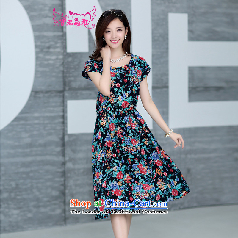 El-ju Yee Nga 4XL new summer larger women's trendy code thick sister MM suit in long cotton dresses on hung XXXL YJ91381