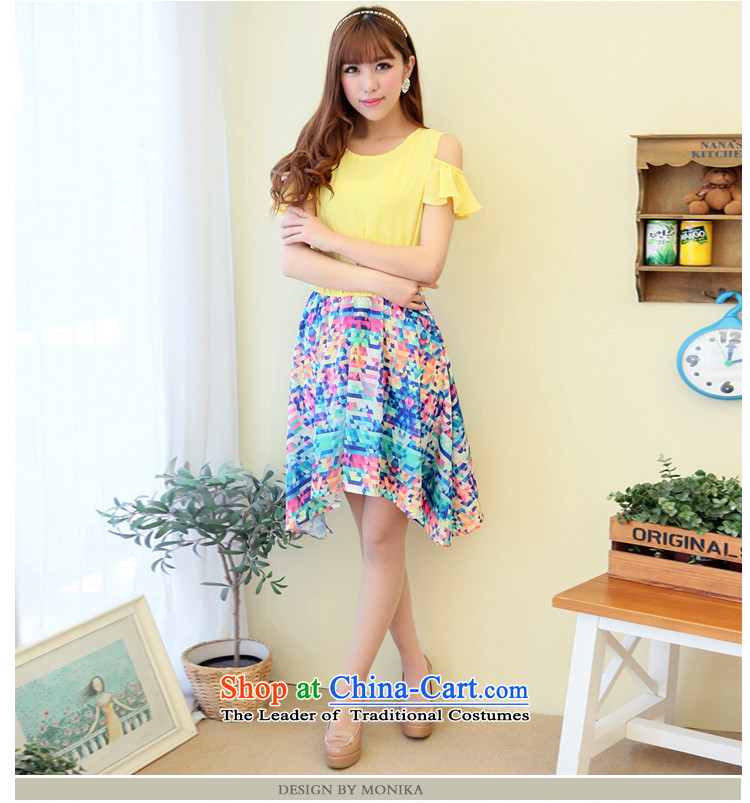 Maximum number of ladies thick mm2014 summer new Korean version of Lotus thin shoulders cuff stitching short-sleeved chiffon dresses Yellow XL Photo, prices, brand platters! The elections are supplied in the national character of distribution, so action, buy now enjoy more preferential! As soon as possible.