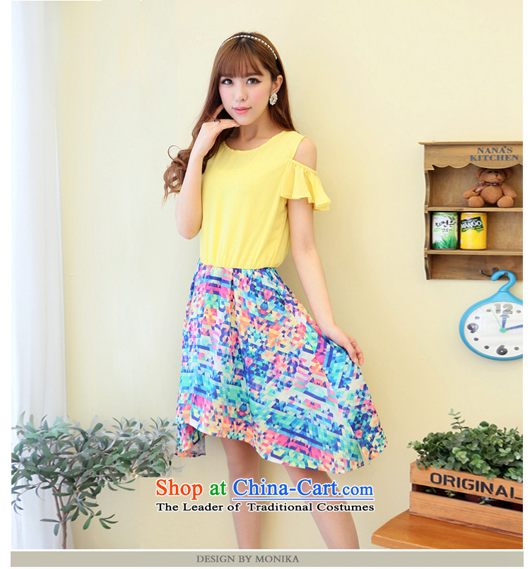 Maximum number of ladies thick mm2014 summer new Korean version of Lotus thin shoulders cuff stitching short-sleeved chiffon dresses Yellow XL Photo, prices, brand platters! The elections are supplied in the national character of distribution, so action, buy now enjoy more preferential! As soon as possible.