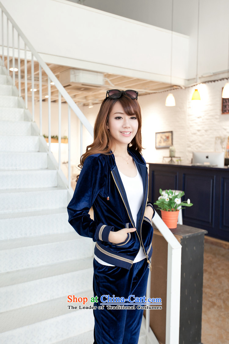 The autumn and winter load xl female thick mm Fashion Cap leisure video Sau San thin gold velour sportswear dark blue L picture, prices, brand platters! The elections are supplied in the national character of distribution, so action, buy now enjoy more preferential! As soon as possible.