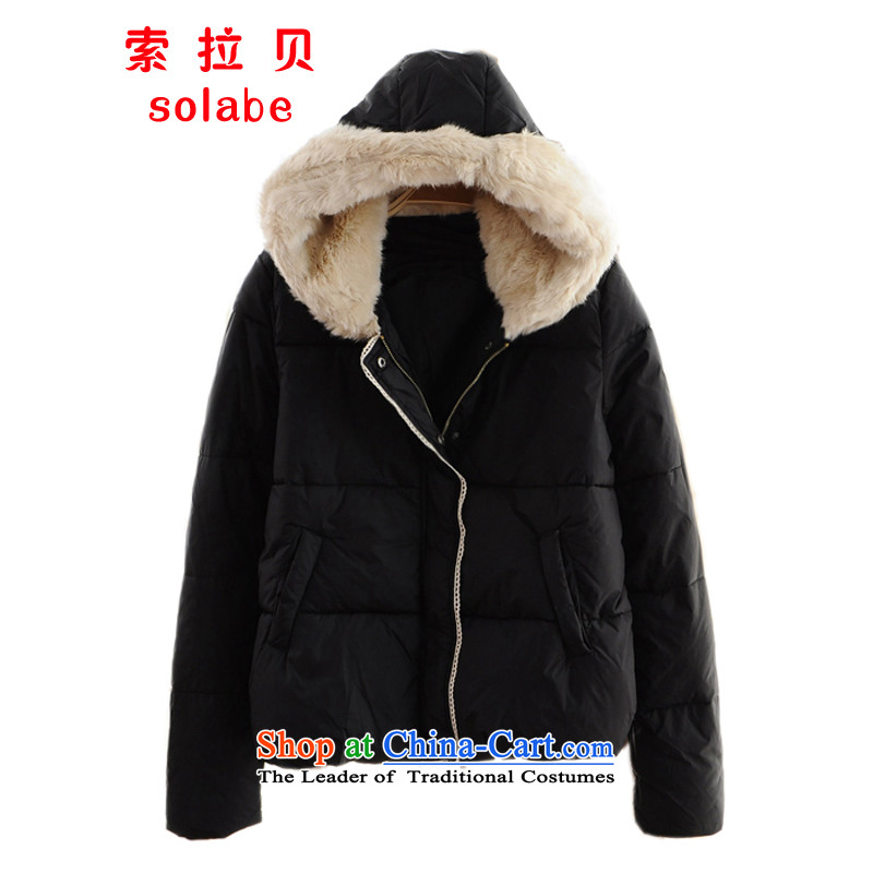 In the Addis Ababa solabe_ larger female thick mm Fall_Winter Collections plush with cap candy colored lace edge Sau San warm small cotton coat cotton short of 7528 black?4XL