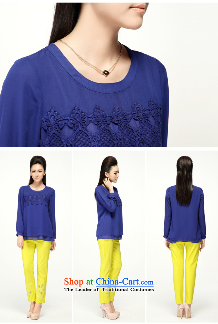 The former Yugoslavia Migdal Code women 2015 Autumn replacing the new fat mm lady lace Korean long-sleeved shirt loose chiffon  5XL Blue Photo, 43175 price, brand platters! The elections are supplied in the national character of distribution, so action, buy now enjoy more preferential! As soon as possible.