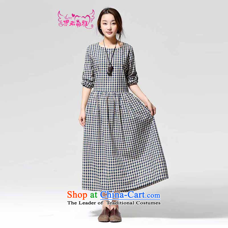 El-ju Yee Nga 2015 spring and fall new larger female compartment long long-sleeved dresses YJ9583 Red Grid S EL-ju Yee Nga shopping on the Internet has been pressed.