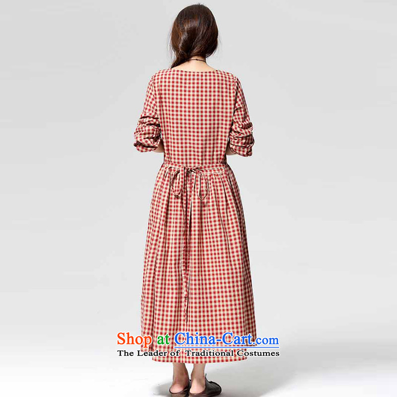 El-ju Yee Nga 2015 spring and fall new larger female compartment long long-sleeved dresses YJ9583 Red Grid S EL-ju Yee Nga shopping on the Internet has been pressed.