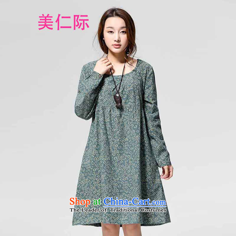 El-ju Yee Ngaautumn 2015 new large long-sleeved blouses and thick sister dresses RJ9566 pale greenS