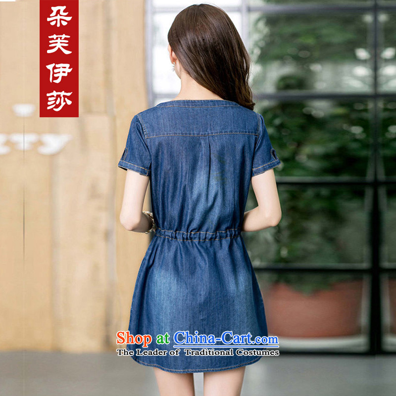 Flower to Isabelle 2014 Korean version of the new stylish single row detained drawcord for larger video thin loose denim dress D6018 5XL, blue flower to Isabelle (dufflsa) , , , shopping on the Internet