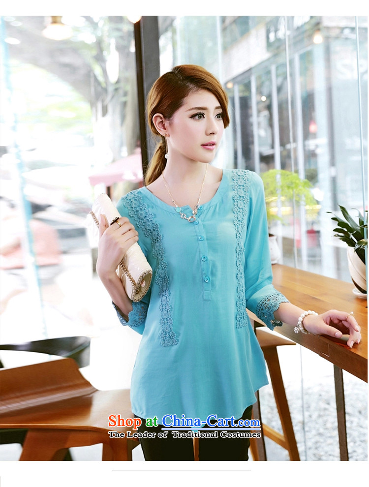 The lymalon2015 lehmann autumn new product version of large Korean women's stylish video decode lace tick spent thin 7 Cuff Pure cotton T-shirt 1674 light blue XXL picture, prices, brand platters! The elections are supplied in the national character of distribution, so action, buy now enjoy more preferential! As soon as possible.