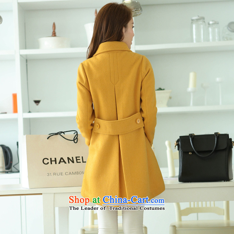 Blues Ya Shi Mao jacket coat women? 2015 autumn and winter Korean cloak a T-shirt, long yellow XXL( lapel recommendations 128-138), the burden of the blues, , , , shopping on the Internet