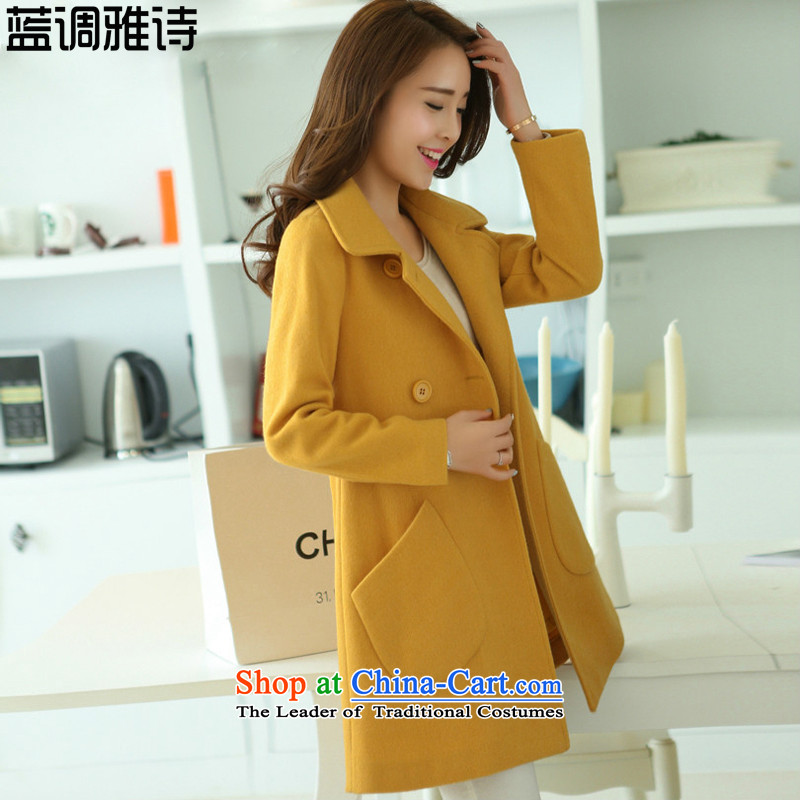 Blues Ya Shi Mao jacket coat women? 2015 autumn and winter Korean cloak a T-shirt, long yellow XXL( lapel recommendations 128-138), the burden of the blues, , , , shopping on the Internet