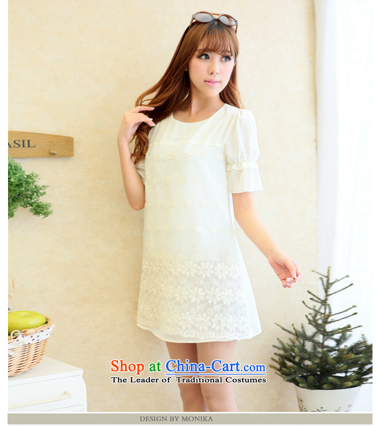 Thick sister XL 2014 Korean Women's Summer new lace stitching round-neck collar princess cuff temperament dresses beige XXXXL picture, prices, brand platters! The elections are supplied in the national character of distribution, so action, buy now enjoy more preferential! As soon as possible.