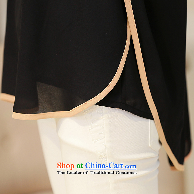 The lymalon2015 lehmann summer new product version of large Korean women's code Sleek and versatile graphics in thin cuff Sau San chiffon shirt T-shirt , black 5XL, 1,686 Ronnie (LYMALON) , , , shopping on the Internet
