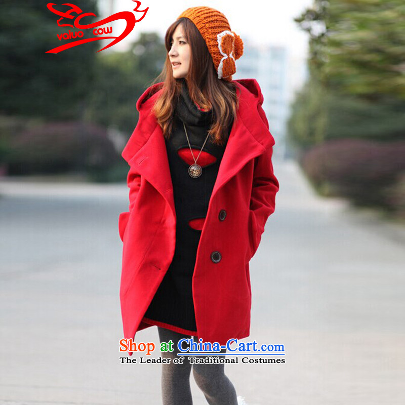 ?Winter coats women 2015 vc autumn and winter, Korean version of large roll collar larger gross? a jacket in coat Long Hoodie gross overcoats VC88? red?XL