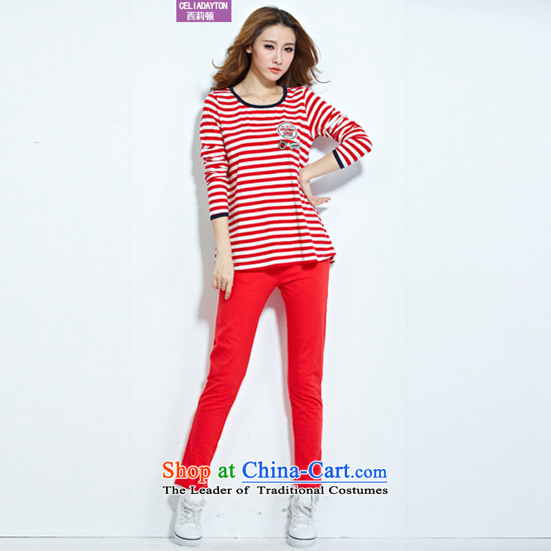 Szili casual kit for larger female pure cotton thick MM loose long t-shirt elasticated trousers second piece stylish sports suits to increase flows of red XXL, Szili (celia dayton , , , shopping on the Internet