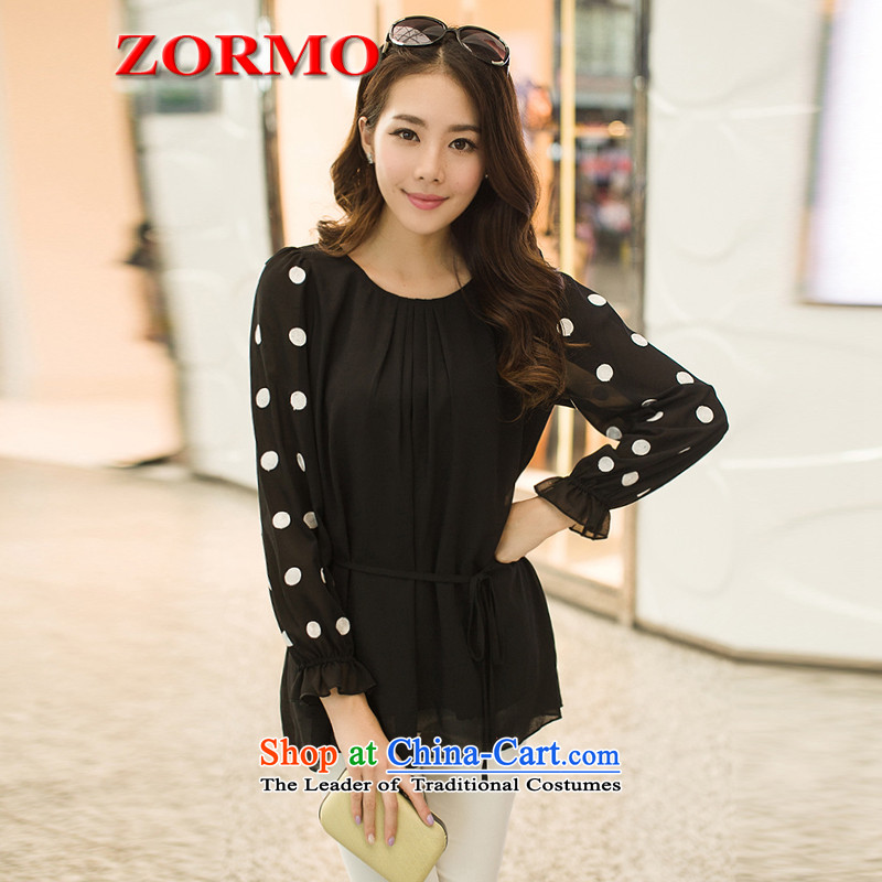 Large ZORMO women fall inside wave point long-sleeved T-shirt thick mm to xl spring and autumn chiffonXXXL black shirt