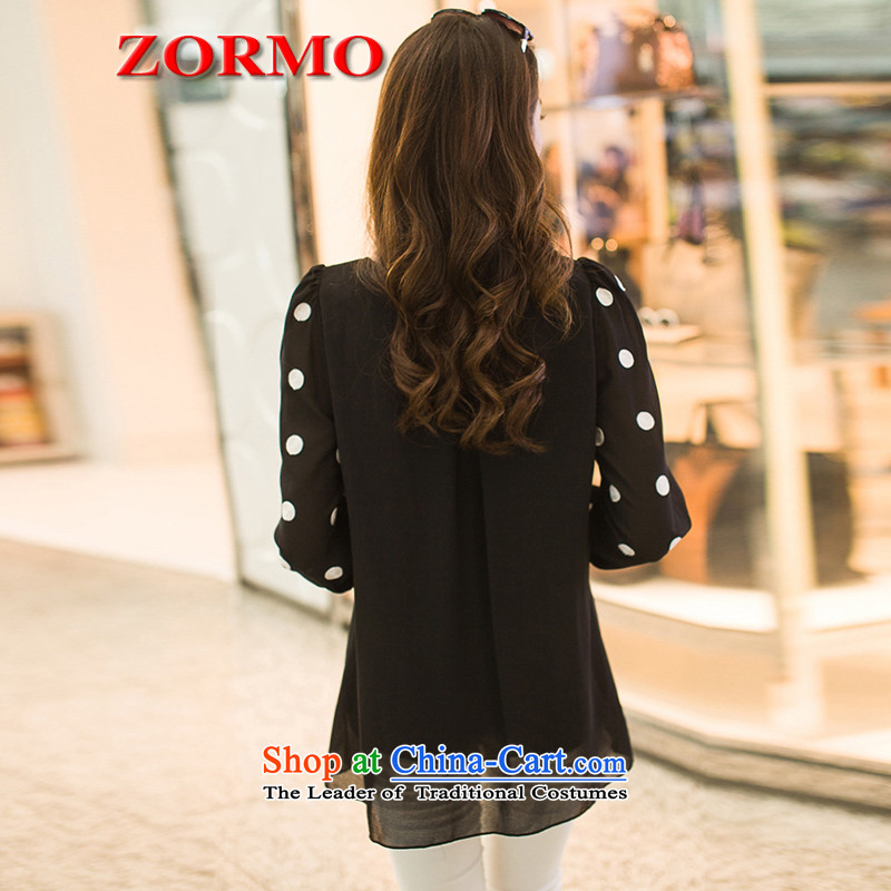  Large ZORMO women fall inside wave point long-sleeved T-shirt thick mm to xl spring and autumn chiffon shirt black XXXL,ZORMO,,, shopping on the Internet