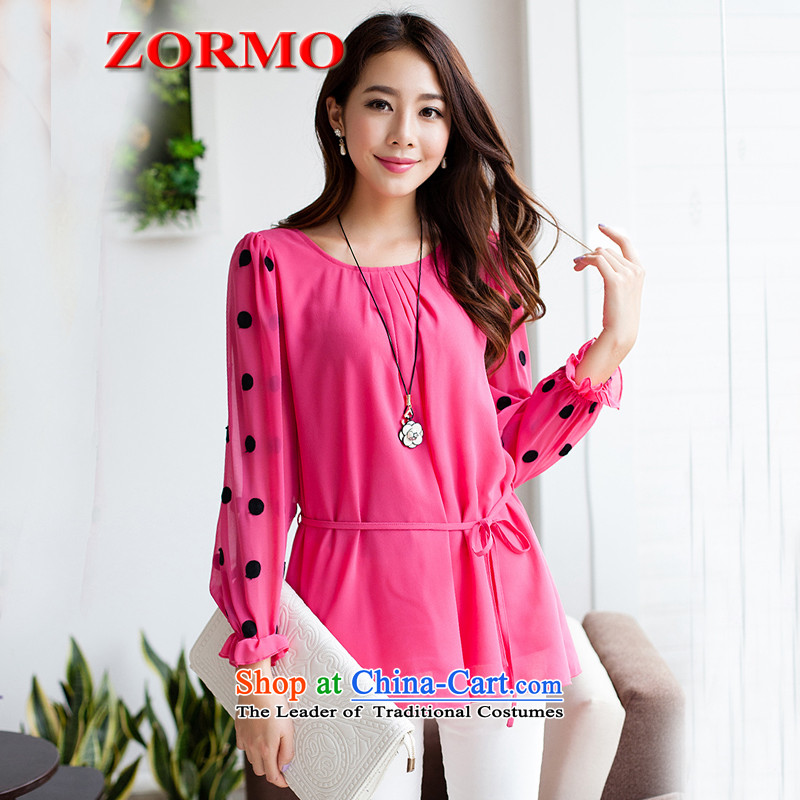 Large ZORMO Women 2015 Autumn new replacing dot embroidery to xl spring and autumn chiffon better long-sleeved red XXXXL