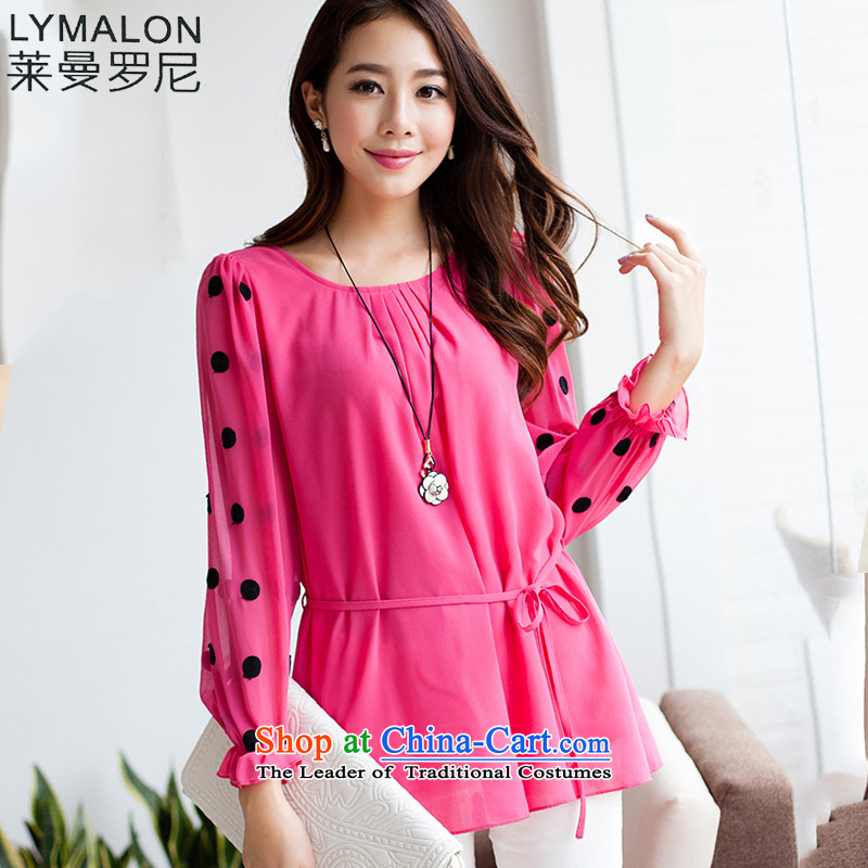 The lymalon2015 lehmann autumn new Korean stylish large thin graphics Sau San women wave point long-sleeved shirt embroidery chiffon better redXXXL 7330