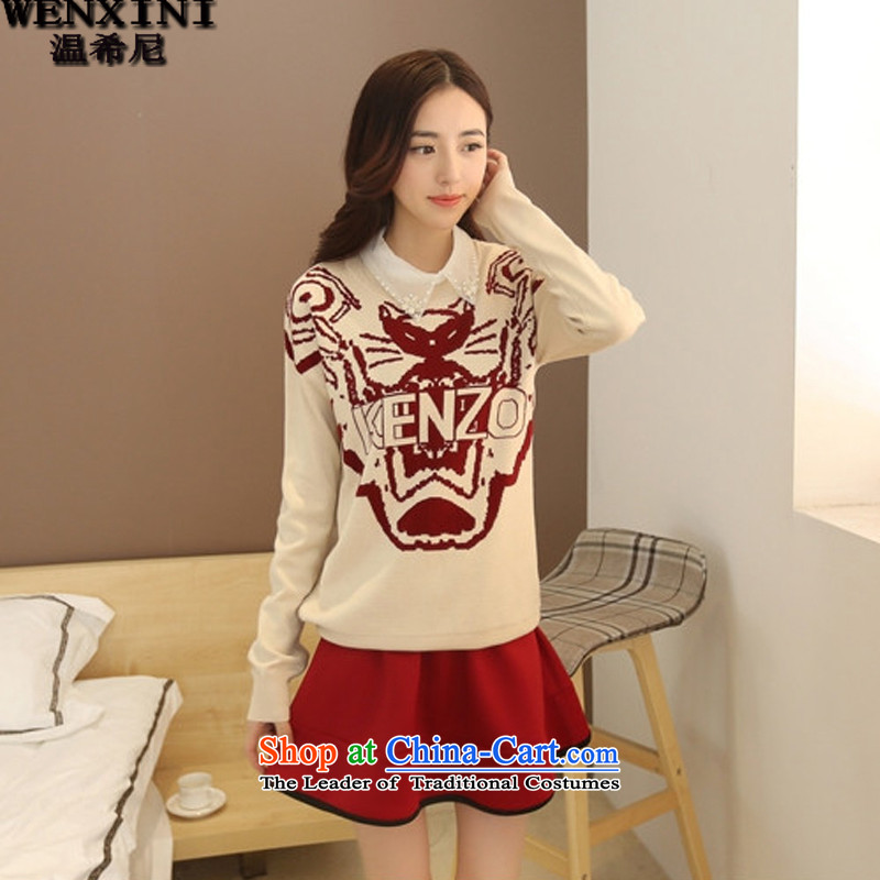 Heeney 2015 Spring temperature new Korean large relaxd casual dress kit dresses ZN001 ivory with burgundy red M, temperature (WENXINI Greek) , , , shopping on the Internet