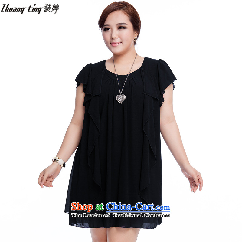 Replace, Hin thick zhuangting ting thin 2015 Summer new product version of large Korean women's code Sleek and versatile temperament short-sleeved dresses 925 Black3XL