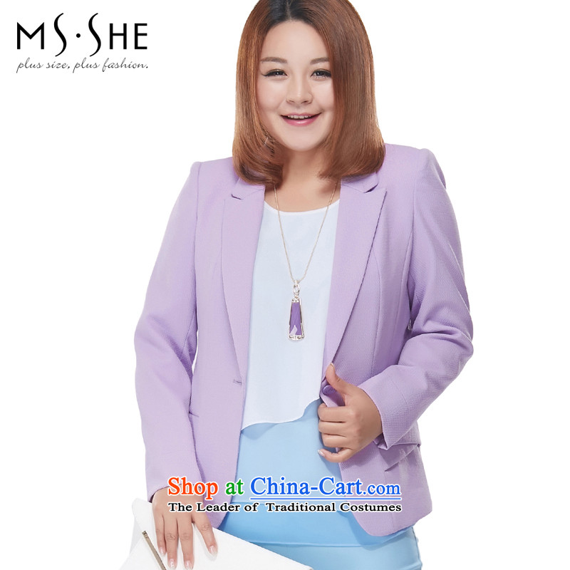 Large msshe women 2015 Autumn decorated in a lapel of long-sleeved jacket thick sister ties small business suit 7630 purple 4XL