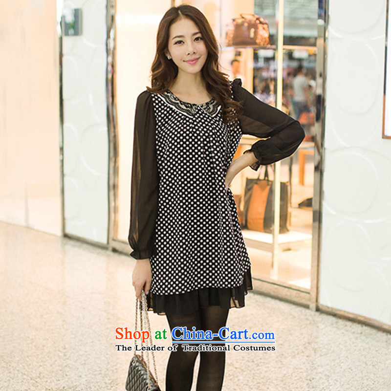 Szili Clinton larger women 2015 Autumn new products thick mm to intensify the loose video thin waves snow woven dresses, forming the point in the skirts of wave skirt long yi blackL