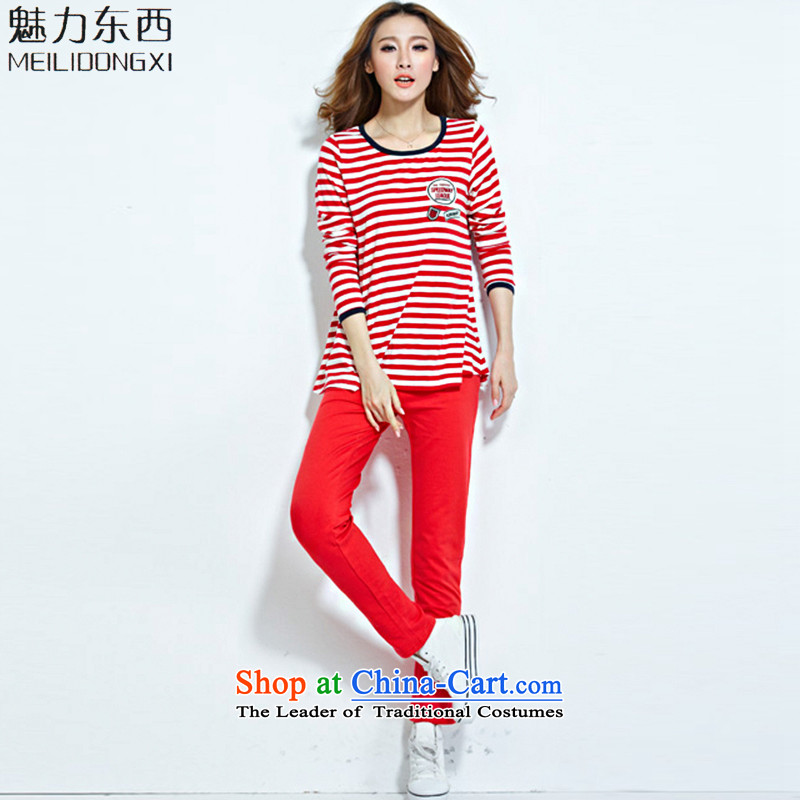 2015 Autumn, something attractive stripes movement very casual streaks long-sleeved T-shirt kit women T7128  XXXL, red (MEILIDONGXI charm) , , , shopping on the Internet