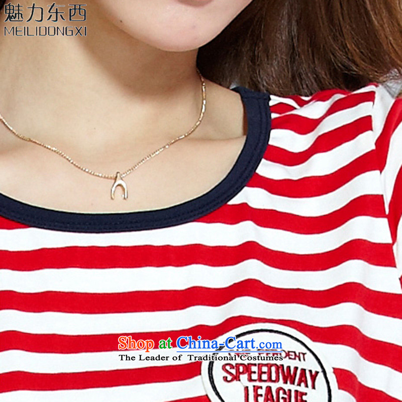 2015 Autumn, something attractive stripes movement very casual streaks long-sleeved T-shirt kit women T7128  XXXL, red (MEILIDONGXI charm) , , , shopping on the Internet