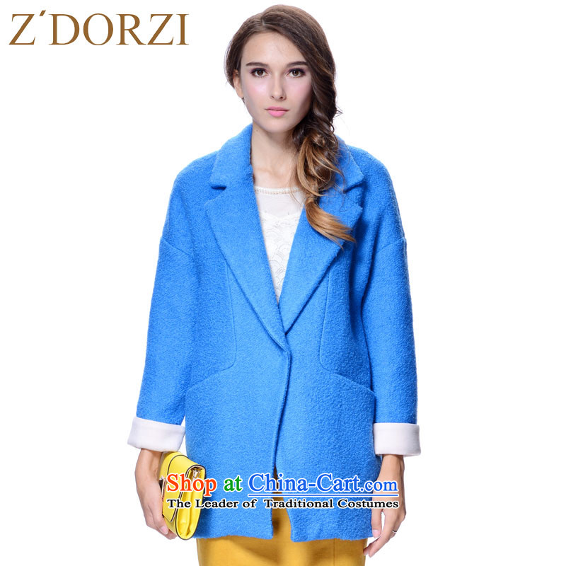 Zdorzi colorful Cheuk-yan pure color retro English-medium-length hair style wind gross 828E106 jacket coat? birds BlueM