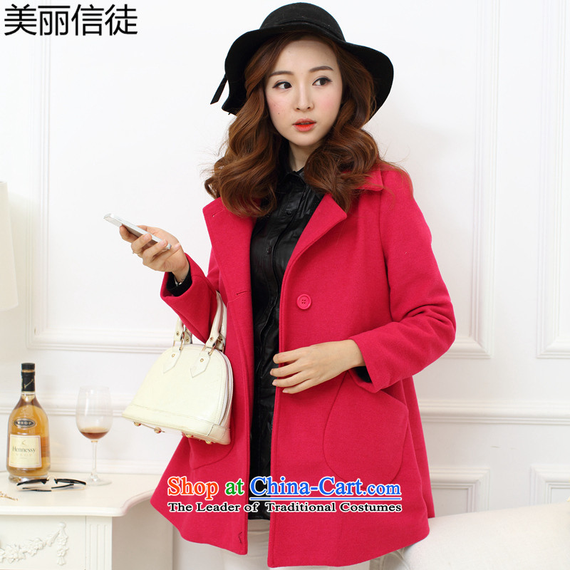 The beautiful followers Fall_Winter Collections 2015 New Women's jacket in large relaxd long hair a wool coat of red XXL_175_ female Jacket