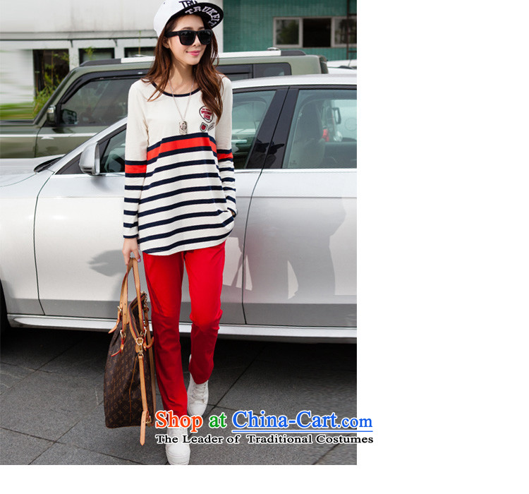 2015 Autumn, something the charm of the sportswear large relaxd dress thick MM stripe T-shirt Leisure Package Women T7831 RED L picture, prices, brand platters! The elections are supplied in the national character of distribution, so action, buy now enjoy more preferential! As soon as possible.