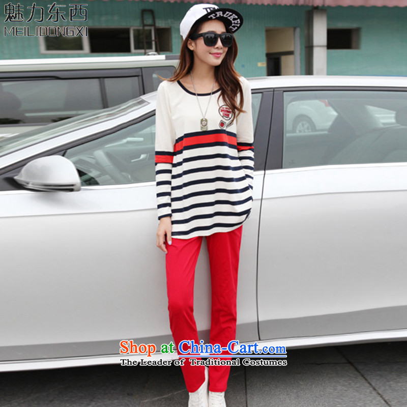 2015 Autumn, something the charm of the sportswear large relaxd dress thick MM stripe T-shirt Leisure Package WomenT7831REDL
