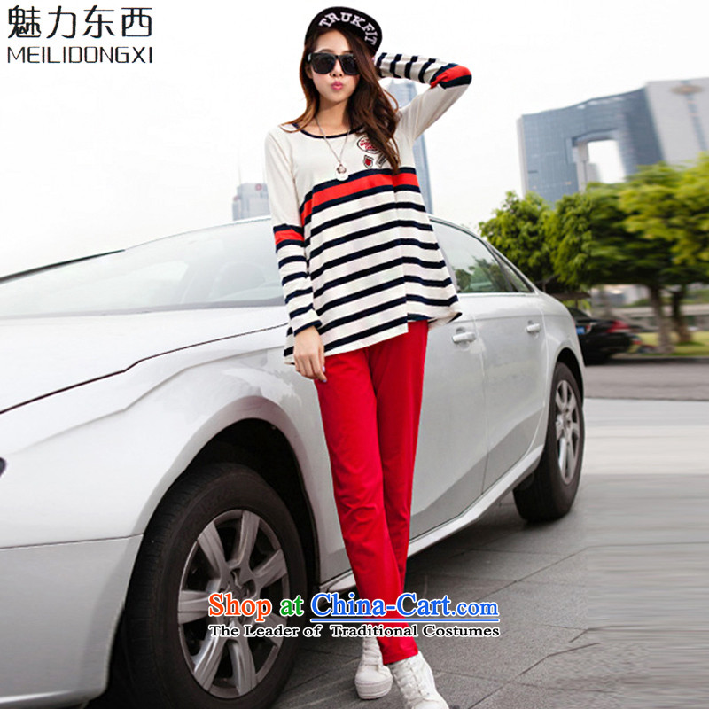 2015 Autumn, something the charm of the sportswear large relaxd dress thick MM stripe T-shirt Leisure Package Women T7831 RED , L, charm things (MEILIDONGXI) , , , shopping on the Internet